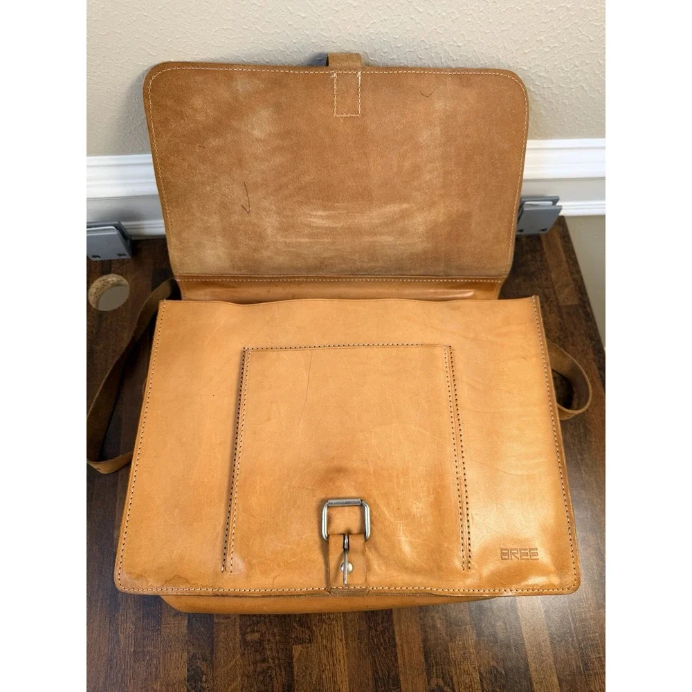 VINTAGE BREE DISTRESSED LEATHER BRIEFCASE/MESSENGER BAG/BACKPACK
